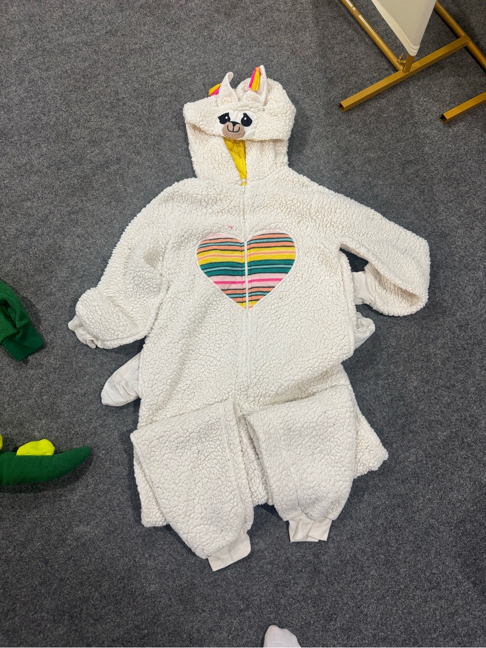 White Sherpa Unicorn Hooded Onesie with Rainbow Heart